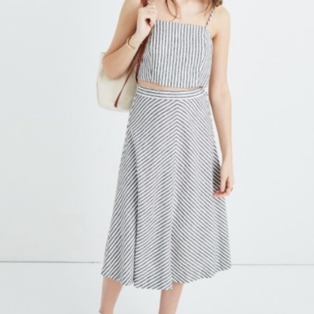 Madewell Black and White Striped Halter cropped  Top linen mix